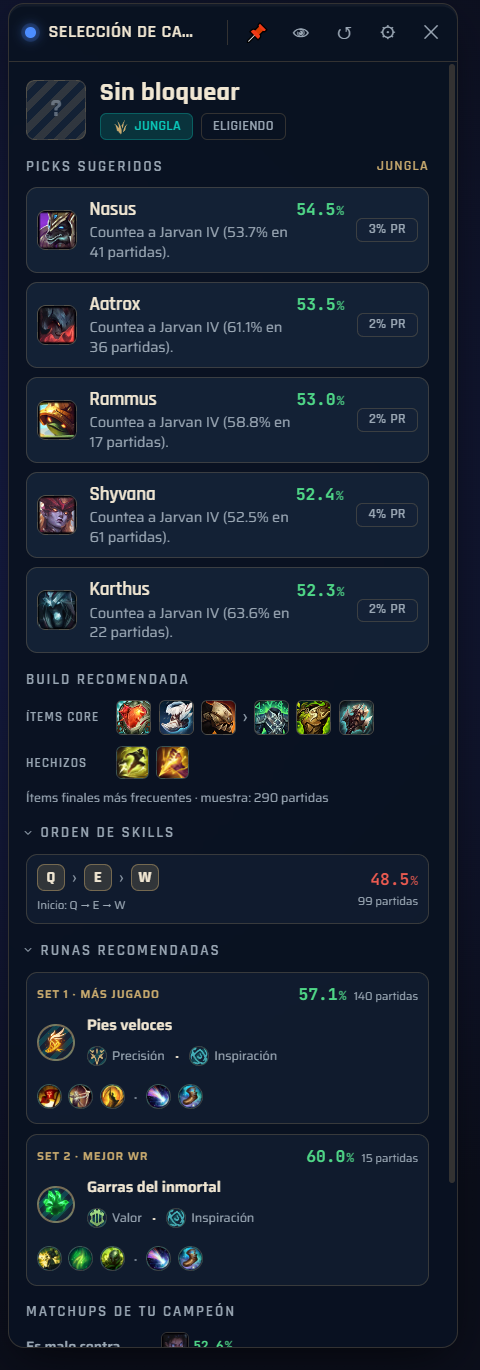Champion select panel