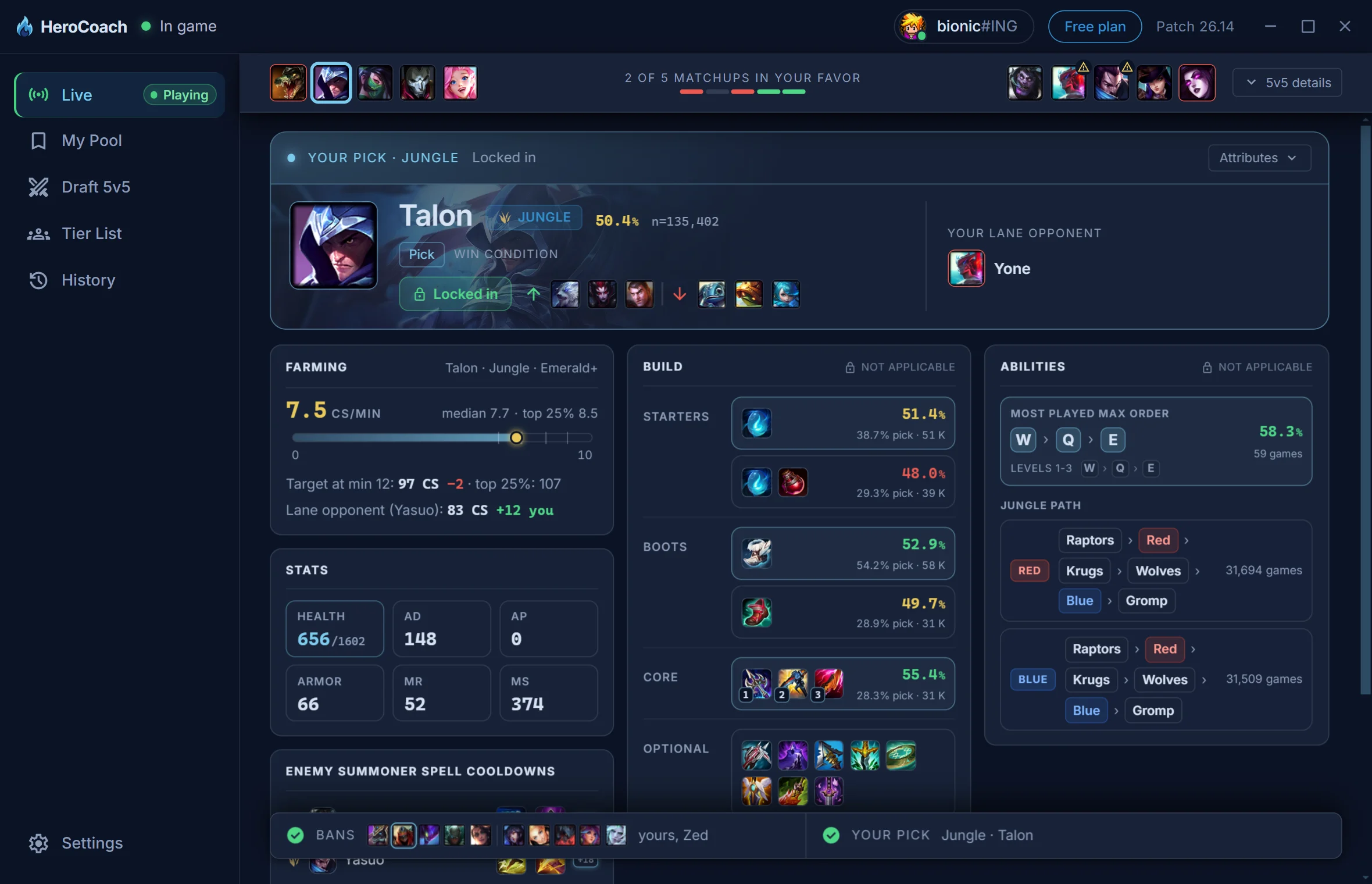 HeroCoach in game: live farm against your rank